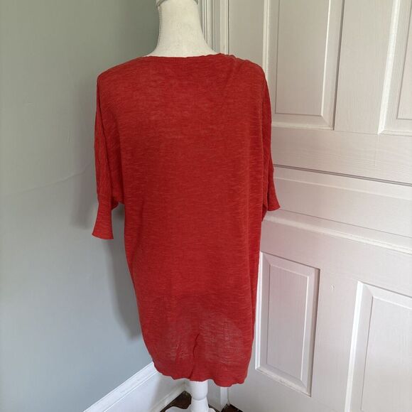 Eileen Fisher Lightweight V-Neck Sweater Orange Organic Cotton Size Medium - Picture 2 of 7